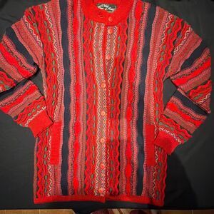 Oskar Haug Coogi like Cardigan Sweater Medium Red Ribbed Multitexture Made in Ir